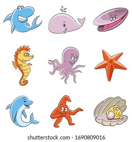 Vector Illustration of Sea Animals Cartoon isolated on a white background