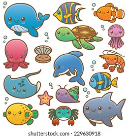 Vector Illustration of Sea animals Cartoon