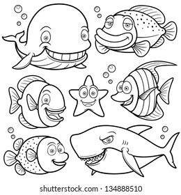 Vector illustration of Sea Animals Collection - Coloring book