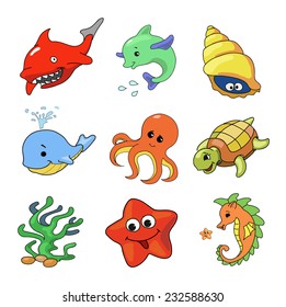 Vector illustration  of Sea Animals Collection