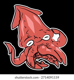 Vektorgrafik von Meerestieren mit dem Namen Tintenfisch bereit für Aufkleber zu drucken