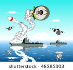 vector illustration of sea battle