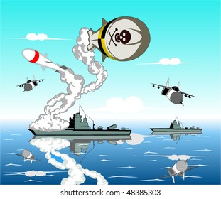 vector illustration of sea battle