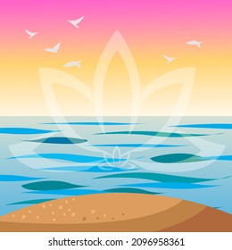 Vektorgrafik von Meer und Strand, Ruhe, Yoga