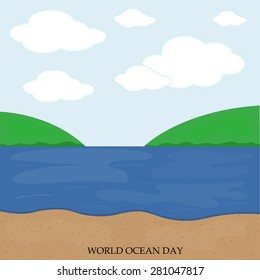 Vector illustration of a sea beach for World Oceans Day.