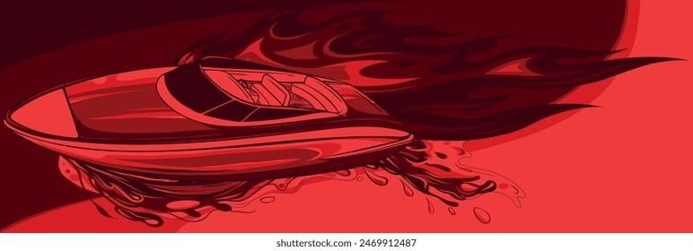 Ilustración vectorial de barco de mar con llamas