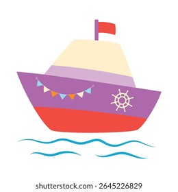 Ilustración vectorial con el barco de mar сute en estilo plano simple aislado en el fondo blanco