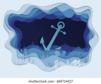 Vector illustration of sea bottom and anchor boat