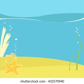 Vector illustration of a sea  bottom with a starfish,corals and sea plants.