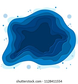 Vector illustration of sea bottom with waves. Paper cut deep style vector. Deep blue marine life, diving concept. Ocean wildlife