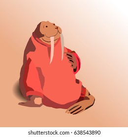 Vector illustration of sea calf in red sweater.