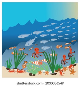vector illustration of sea ,colorful underwater ilfe