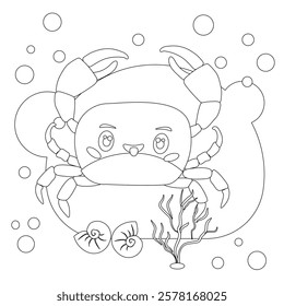 Vector illustration with a sea crab.  Children's illustration. Coloring pages for education and creative development.