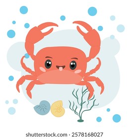 Vector illustration with a sea crab.  Children's illustration. 