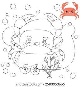 Vector illustration with a sea crab.  Children's illustration. Coloring pages for education and creative development.