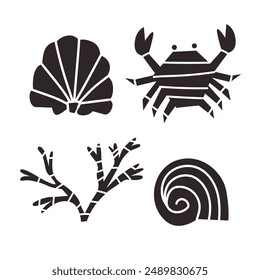 Vector illustration with sea elements on white background.