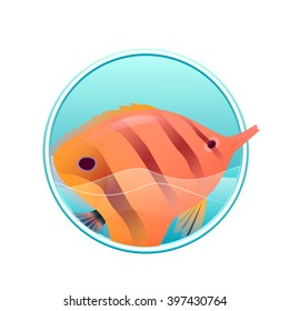 Vector illustration of sea fish and sea in the circle for logos, icons, design elements for your creativity