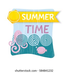 Vector illustration sea fish and octopus with words: summer time