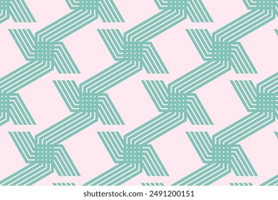 Ilustración vectorial del patrón verde del mar de líneas abstractas con fondo rosa claro 