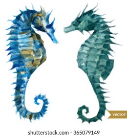 vector illustration of a sea horse, polygons, triangles of illustration, watercolor