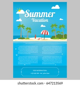 Vector Illustration of the sea island beach background with words VACATION/Summer Vacation