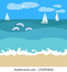 Ilustración vectorial de un paisaje marino en un diseño plano.