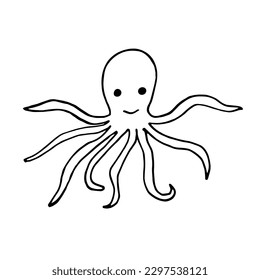 Ilustración vectorial de la vida marina. Está rodeado de animales marinos divertidos. Página de coloreado para niños