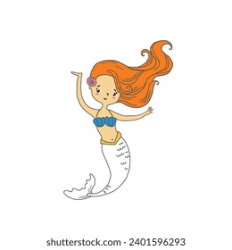 Vector illustration of a sea mermaid. Cute underwater inhabitants
