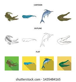 Vector illustration of sea and ocean icon. Set of sea and reptiles stock symbol for web.