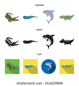 Vector illustration of sea and ocean sign. Set of sea and reptiles vector icon for stock.