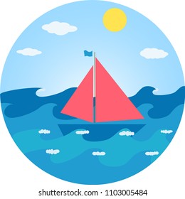 Vector illustration of the sea and a sailboat in flat style