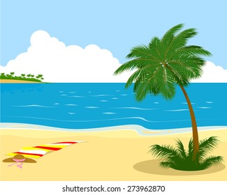 Vector Illustration Sea Shore Palm Tree Stock Vector (Royalty Free ...