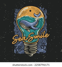 vector illustration sea smile with whale for t shirt design