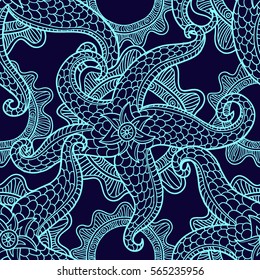 Vector illustration with sea stars. Abstract seamless pattern. Ocean animals.