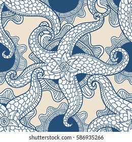 Vector illustration with sea stars. Abstract seamless pattern. Ocean animals.