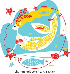 vector illustration sea summer theme with mermaid