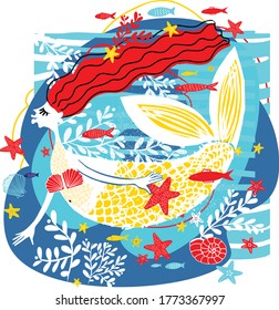vector illustration sea summer theme with mermaid