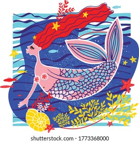 vector illustration sea summer theme with mermaid