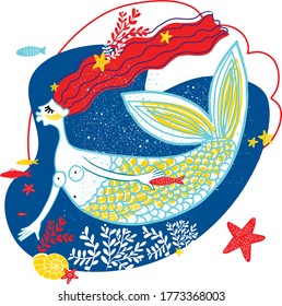 vector illustration sea summer theme with mermaid
