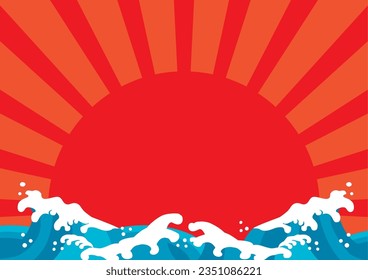 Vector illustration of sea and sunrise landscape in Japan.