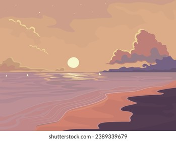 Vector illustration of a sea sunset in the EPS10 version format. An amazing weather phenomenon.