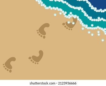 Vector illustration - sea surf with blue waves and white foam and human footprints on a sandy beach. Concept - summer vacation and relaxation