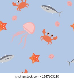 Vector Illustration Sea Themed Seamless Pattern Background 