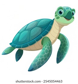 Vector illustration of a sea turtle. Sea animal. Children's illustration in cartoon style. Underwater life with  background white.