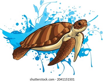 vector illustration of sea turtle on water