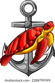 vector illustration of sea turtle on white background. digital draw