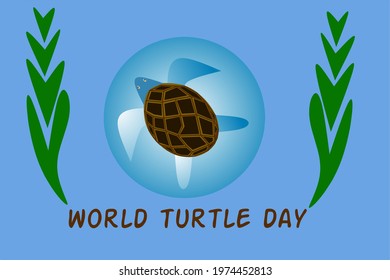 Vector illustration of sea turtles under water as a banner, poster or template for world turtle day, observed every May 23, let's save the turtles