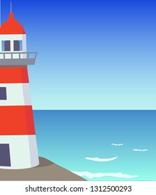 Vector illustration. Sea underwater with  lighthouse