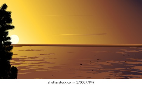 Vector illustration of sea water in calm morning or evening scene