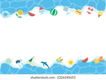 Vector illustration of sea wave and summer image icon. Cute frame design. The middle is the text space.